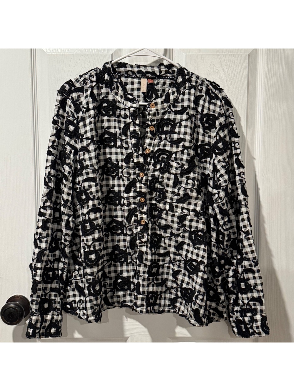 Pilcro The Whitney Trapeze Button Down Gingham Top-Medium